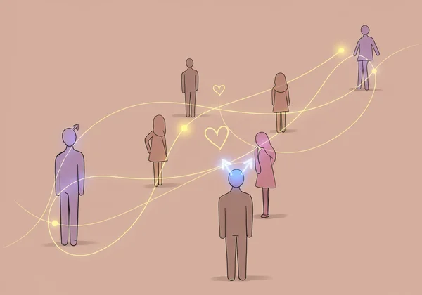 A diverse group of people connected by glowing lines