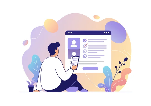 Person reflecting on self-discovery with a quiz interface.
