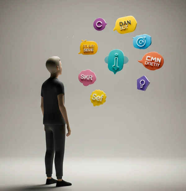 Person thoughtfully considering different label options
