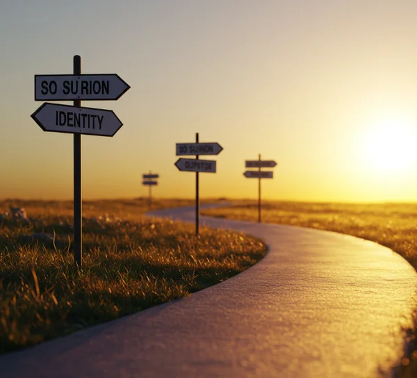 Path with evolving signs representing changing identity labels