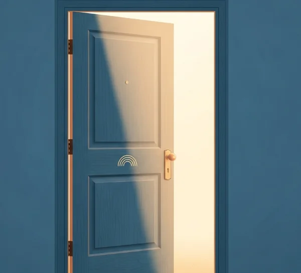 Welcoming therapy office door with LGBTQ+ affirming symbol