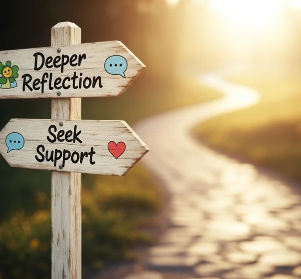 A path with a sign for "Reflection & Support Ahead"
