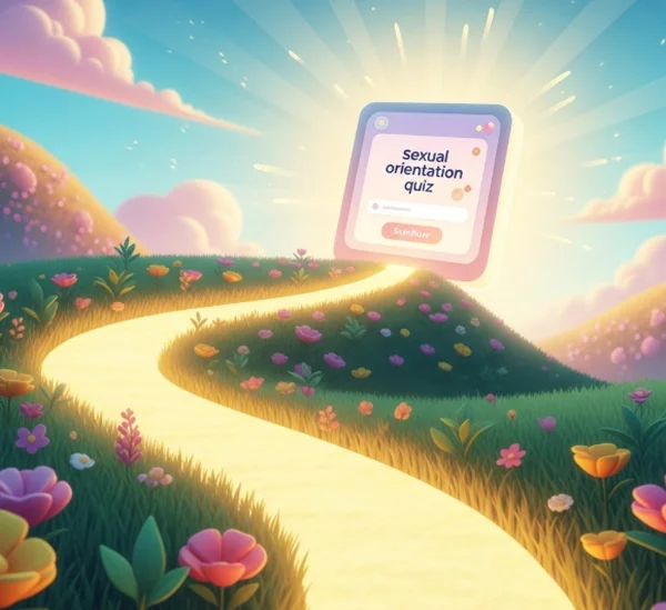 Caminho de autodescoberta levando a um quiz de orientação sexual
