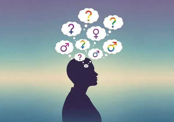 Person reflecting on sexual identity, question marks