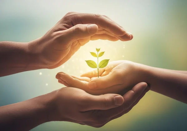 Hands gently holding a light, symbolizing support and guidance