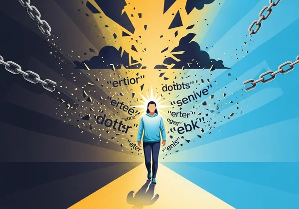 Person breaking free from negative thought chains