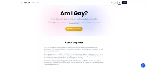 Capture d’écran du site Web GayTest, présentant l’interface du quiz en ligne.